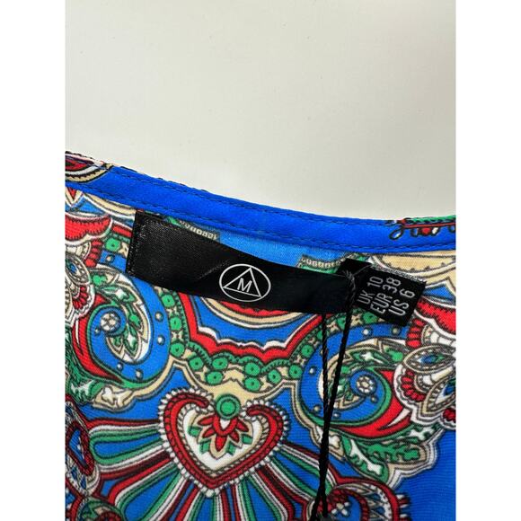 Missguided Blue Paisley Print Twist Front Cami Tank Dress Women's Size 6 NWT - Picture 8 of 13